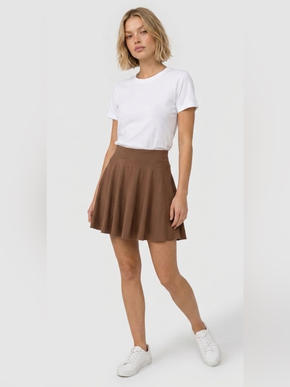 OQQ Brown Pleated A-Line Women's Skort